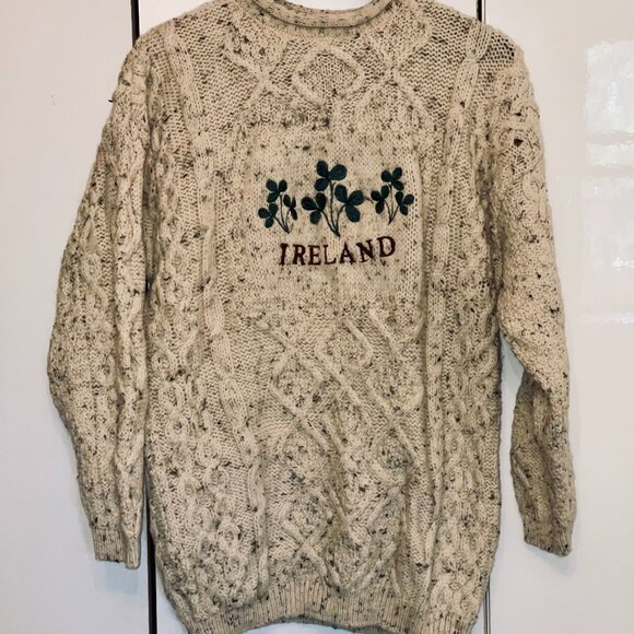Irish Fisherman Sweater, Cream, Wool, Women, Size L, - Picture 1 of 6